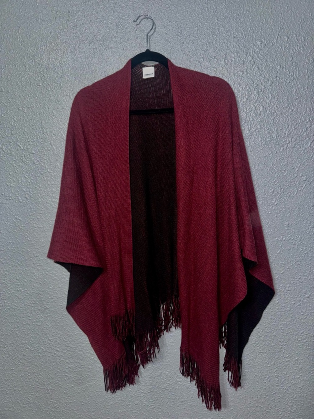 •Sold
Reversible Fringe Shawl in Deep Wine